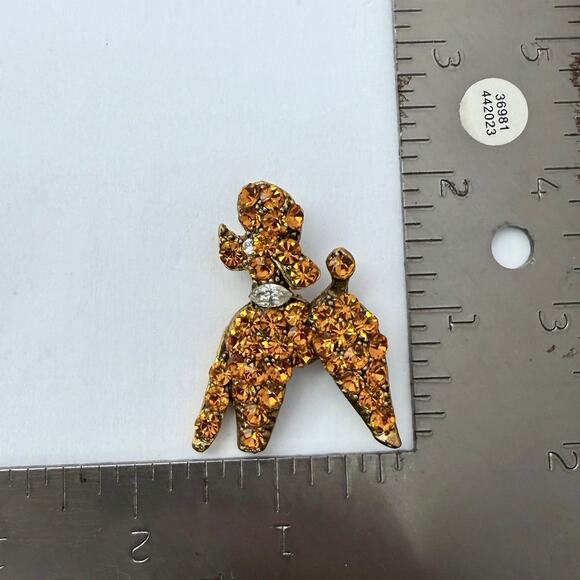 Vintage 60s Poodle Brooch High Dome Topaz Rhinestone Pin - Picture 9 of 10